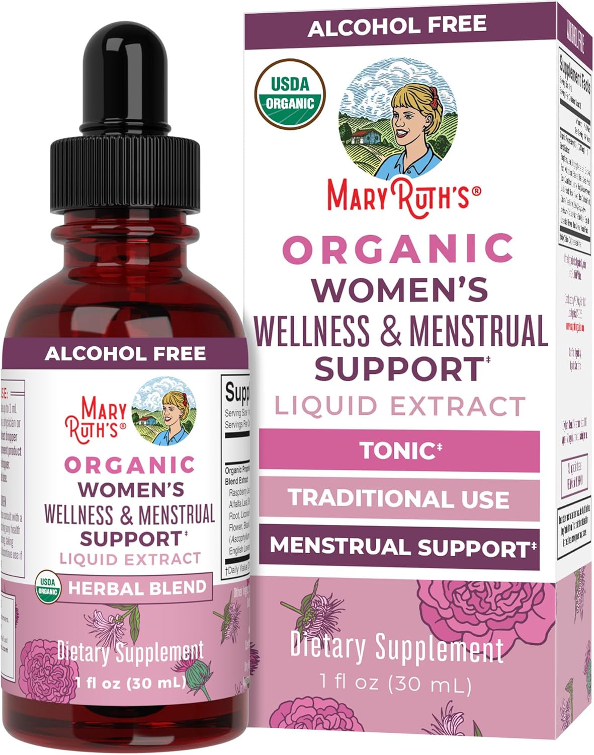 Organic Women's Wellness Herbal Supplements | Menstrual Support | Stinging Nettle, Raspberry Leaf, Eleuthero Root, Chaste Tree Berry | Non-GMO, Vegan | MaryRuth Organics