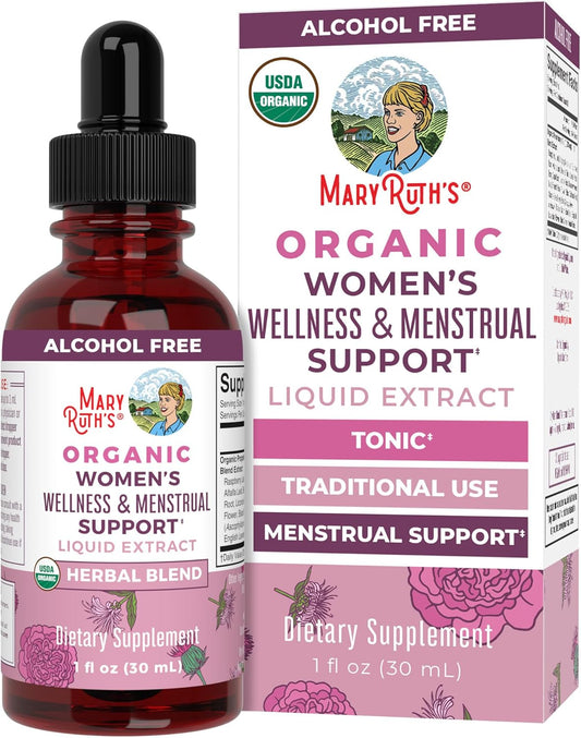 Organic Women's Wellness Herbal Supplements | Menstrual Support | Stinging Nettle, Raspberry Leaf, Eleuthero Root, Chaste Tree Berry | Non-GMO, Vegan | MaryRuth Organics