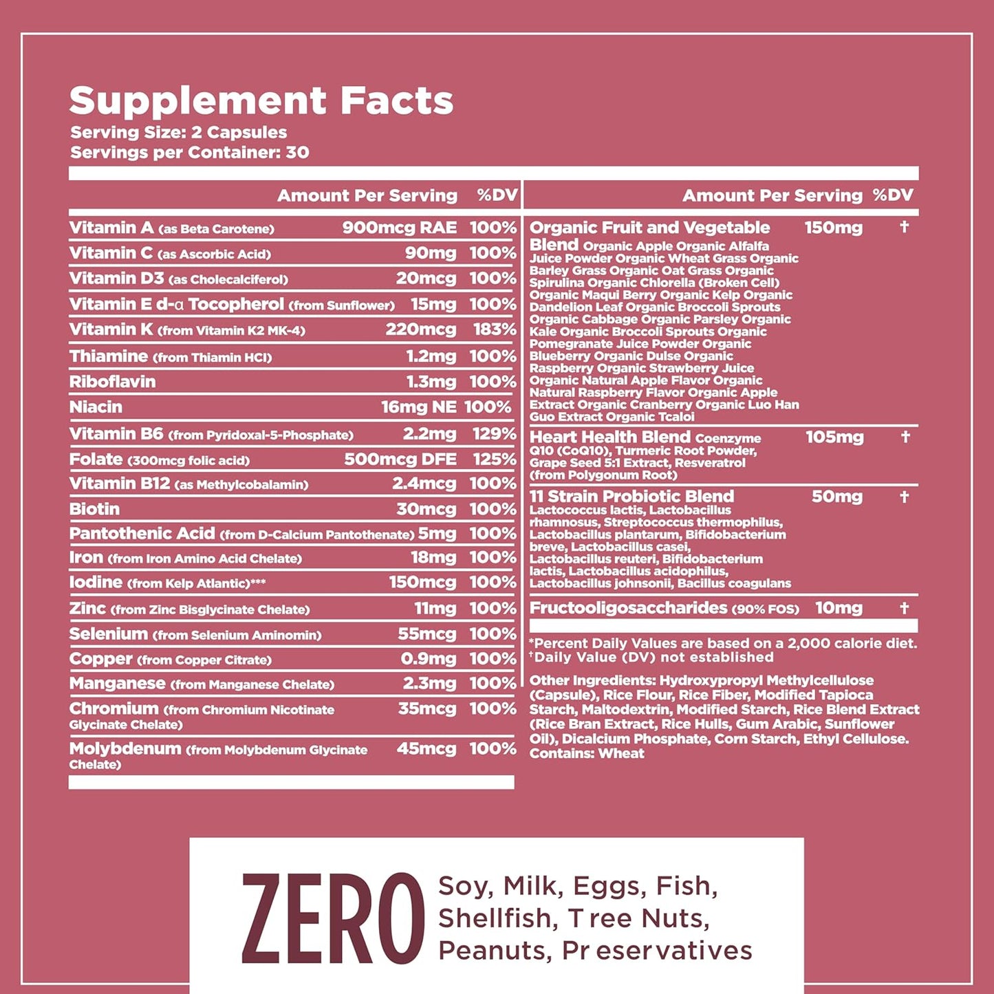 Organic Women's Whole Food Multivitamin with Turmeric for Energy and Gut Health - 60 Capsules