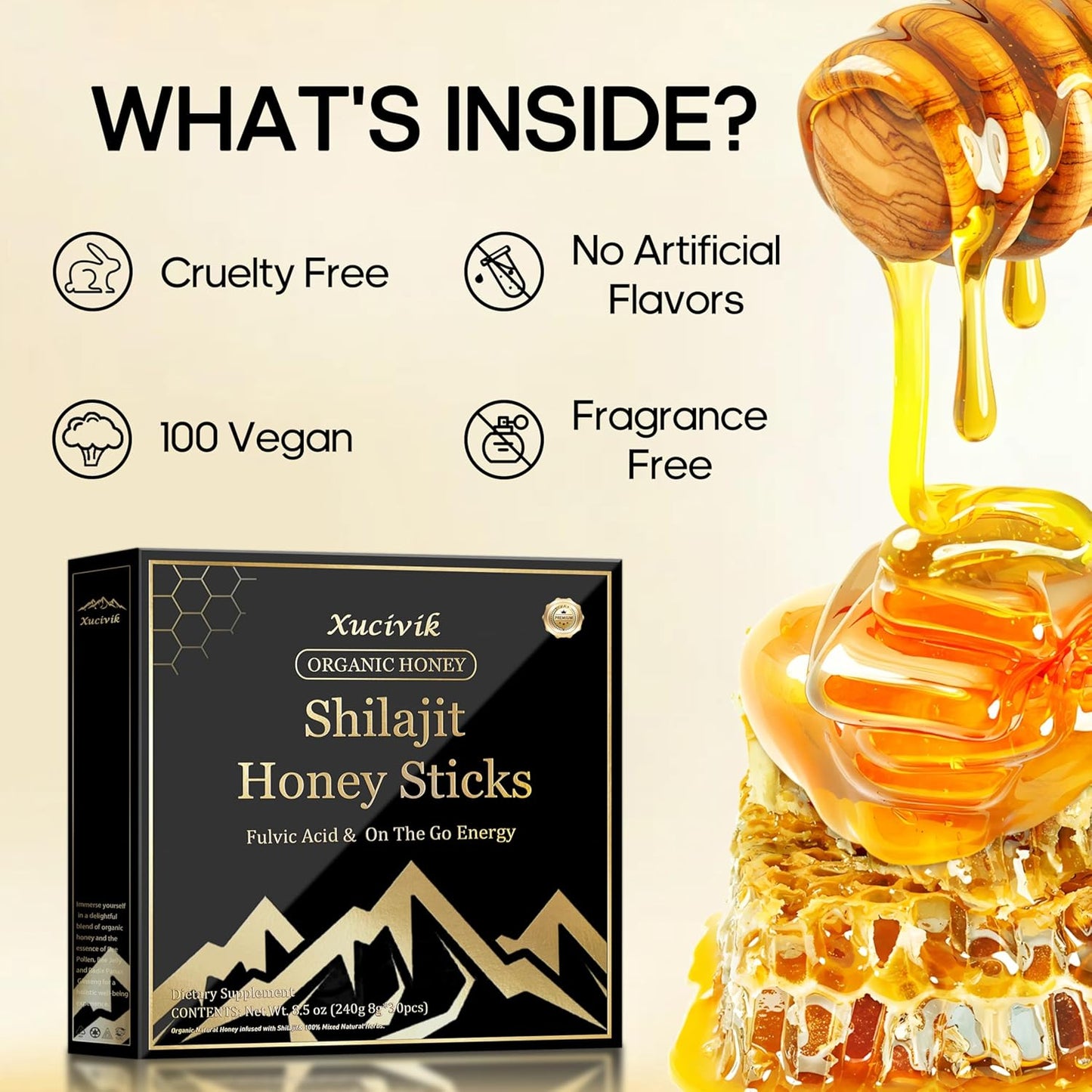 Organic Xucivik Shilajit Honey Sticks with Saffron - Boost Energy & Immunity, Mental Clarity - 30 Sticks for Men & Women