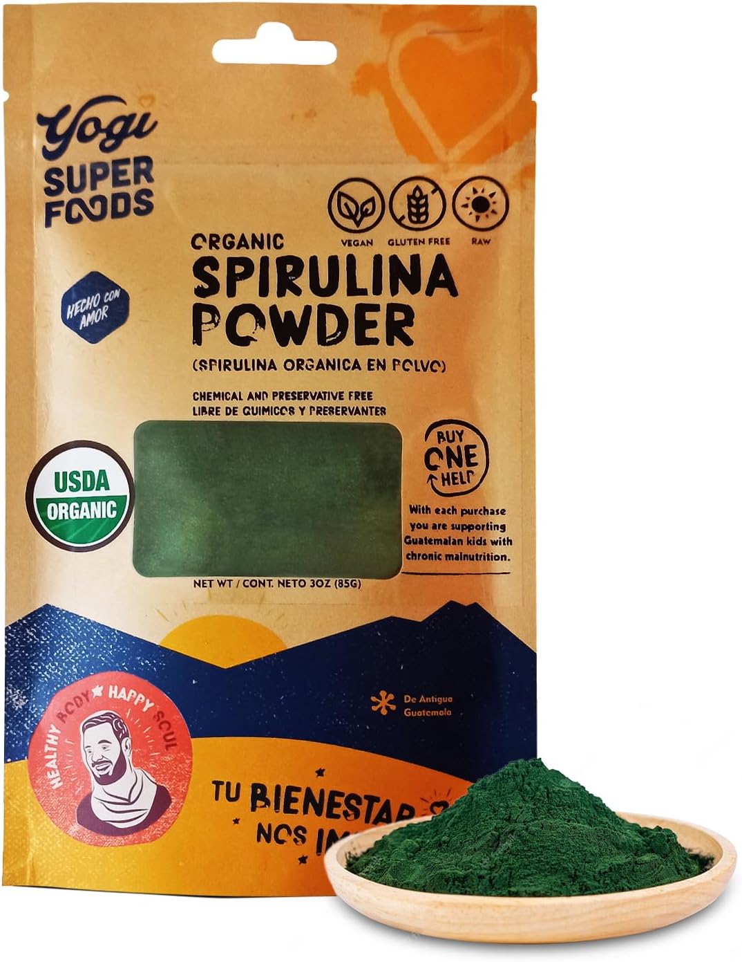 Organic Yogi Super Foods Spirulina Powder - Blue Green Algae Superfood for Immune Health, Chemical-Free Vegan Formula