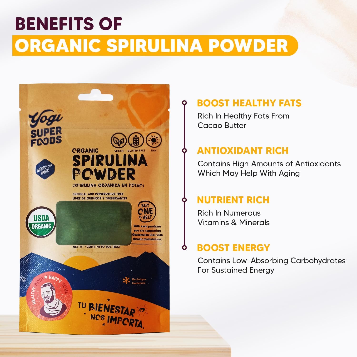Organic Yogi Super Foods Spirulina Powder - Blue Green Algae Superfood for Immune Health, Chemical-Free Vegan Formula