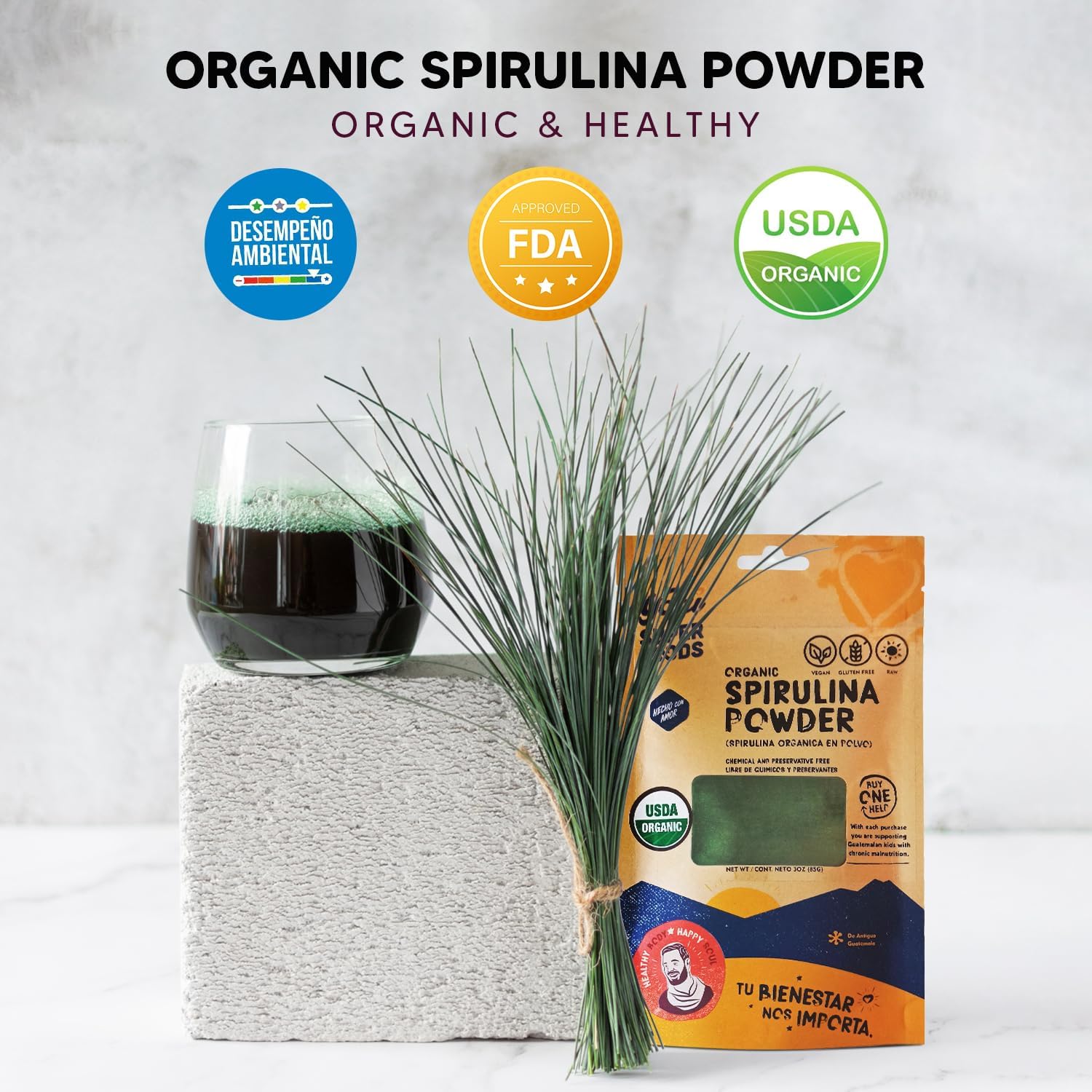 Organic Yogi Super Foods Spirulina Powder - Blue Green Algae Superfood for Immune Health, Chemical-Free Vegan Formula