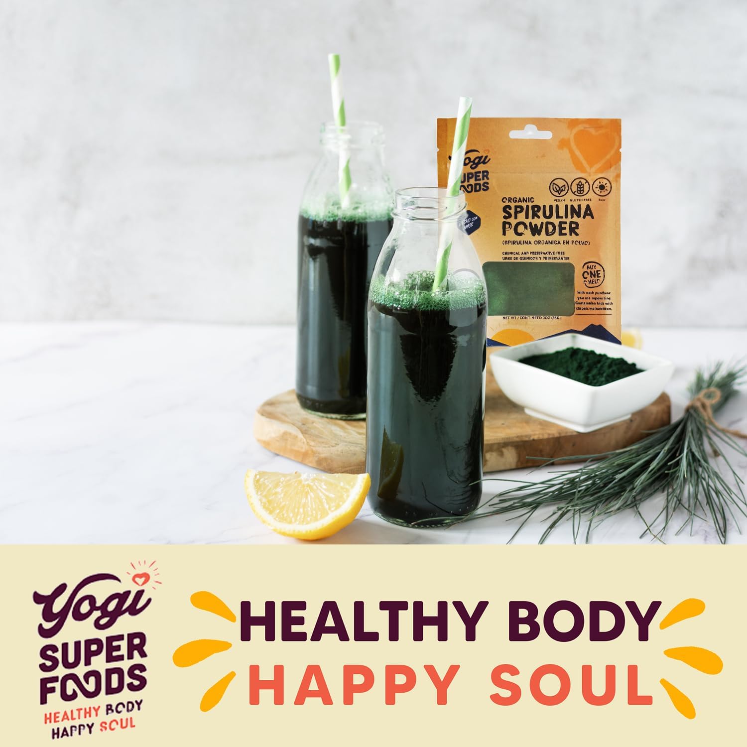 Organic Yogi Super Foods Spirulina Powder - Blue Green Algae Superfood for Immune Health, Chemical-Free Vegan Formula