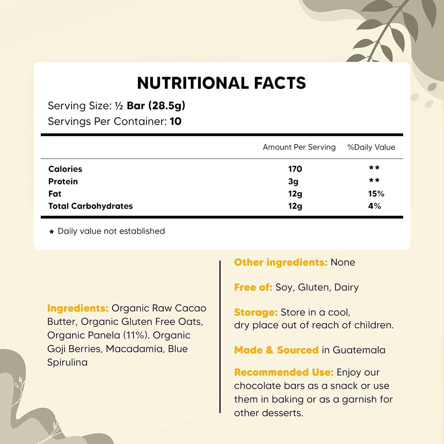 Organic Yogi Super Foods White Chocolate Blue Spirulina Bar - Vegan Energy Boost with Raw Cacao Butter, Gluten-Free Oats, Macadamia Nuts - 1 Bar