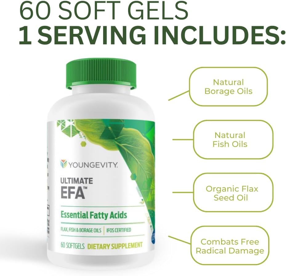 Organic Youngevity Ultimate EFA Soft Gel Capsules | Heart Health Support | Borage, Flax & Fish Oil Blend | 60 Capsules