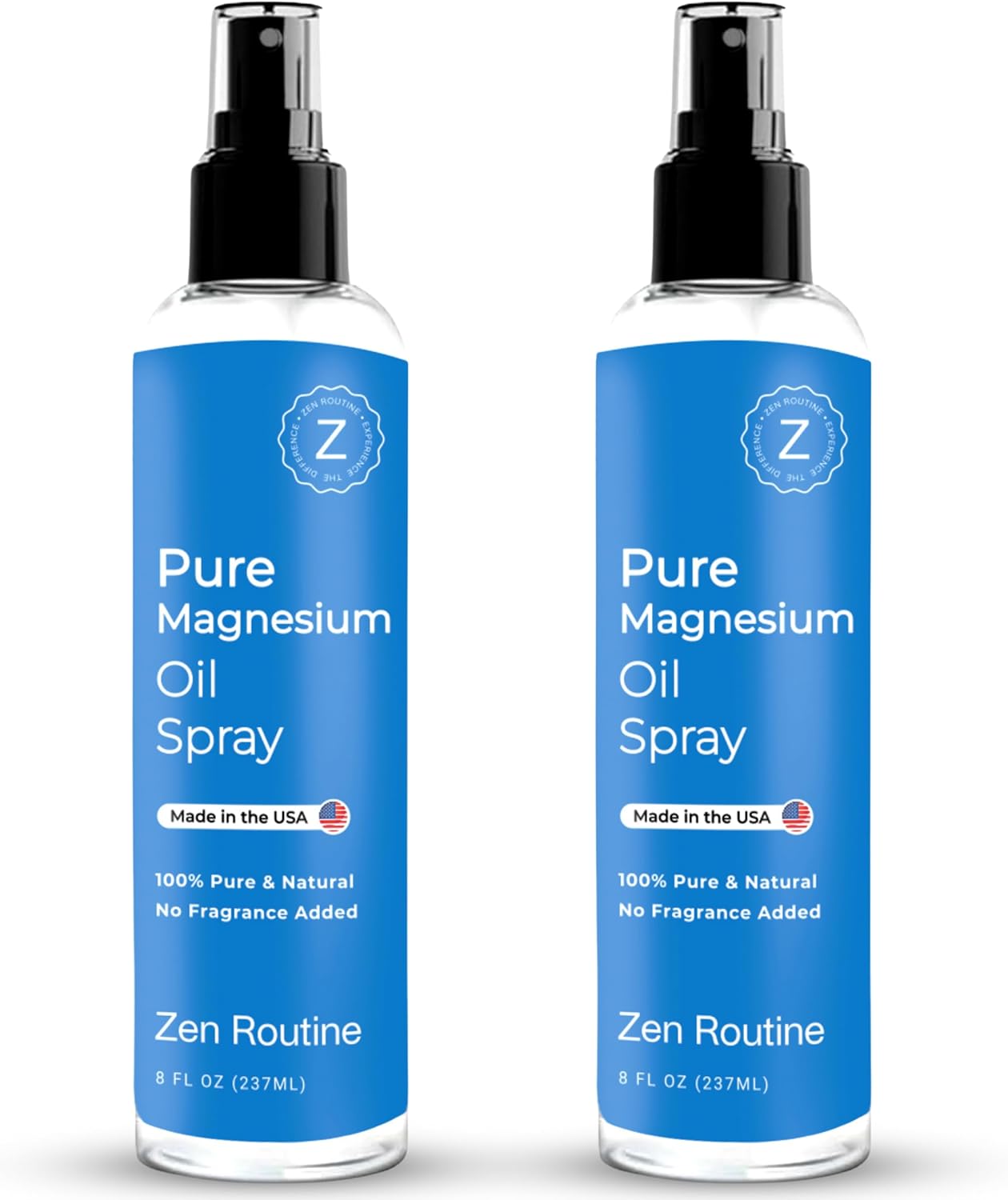 Organic Zen Routine Magnesium Oil Spray for Calm Sleep & Relaxation | Fast-Absorbing | Made in USA | 8 fl oz (2 Pack)