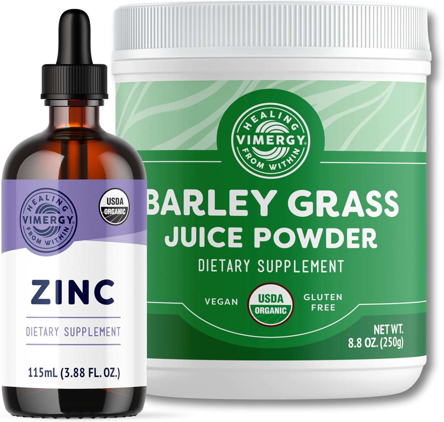 Organic Zinc and Barley Grass Juice Powder Bundle - 57 Servings of Zinc, 62 Servings of Barley Grass Juice Powder