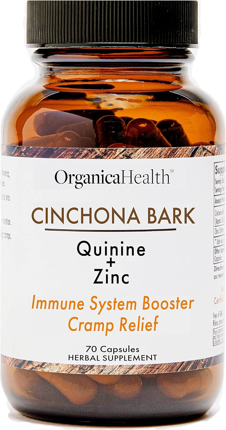 OrganicaHealth Organic Quinine with Zinc 50mg for Leg Cramps & Restless Legs - Cinchona Bark Supplement for Muscle Cramp Relief - 70 Vegan Capsules