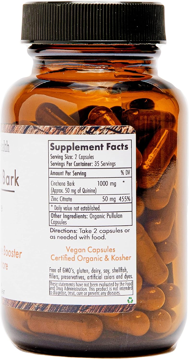 OrganicaHealth Organic Quinine with Zinc 50mg for Leg Cramps & Restless Legs - Cinchona Bark Supplement for Muscle Cramp Relief - 70 Vegan Capsules