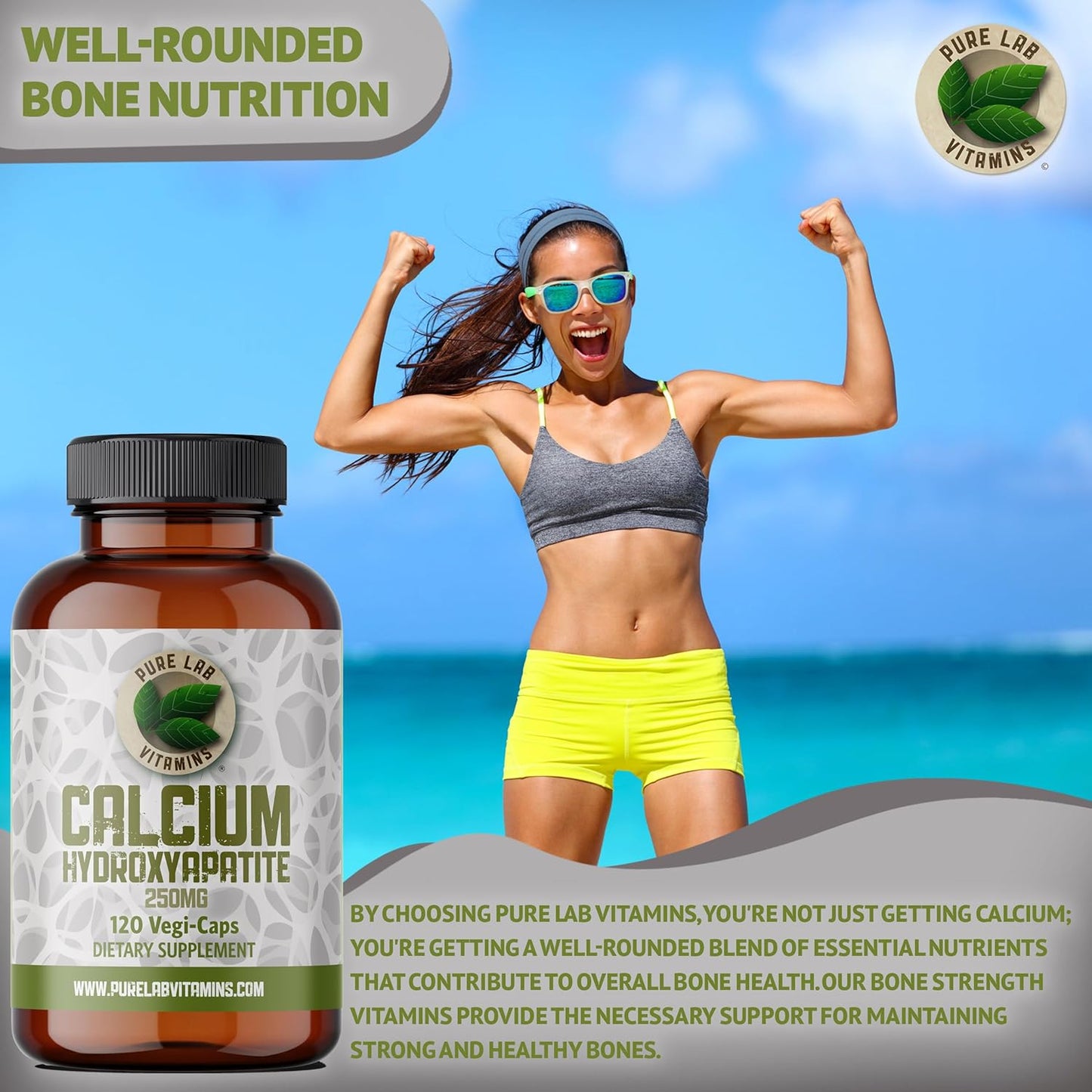 Organically-Bound Calcium Hydroxyapatite 250 mg Capsules - 120 Vegan Capsules by Pure Lab Vitamins