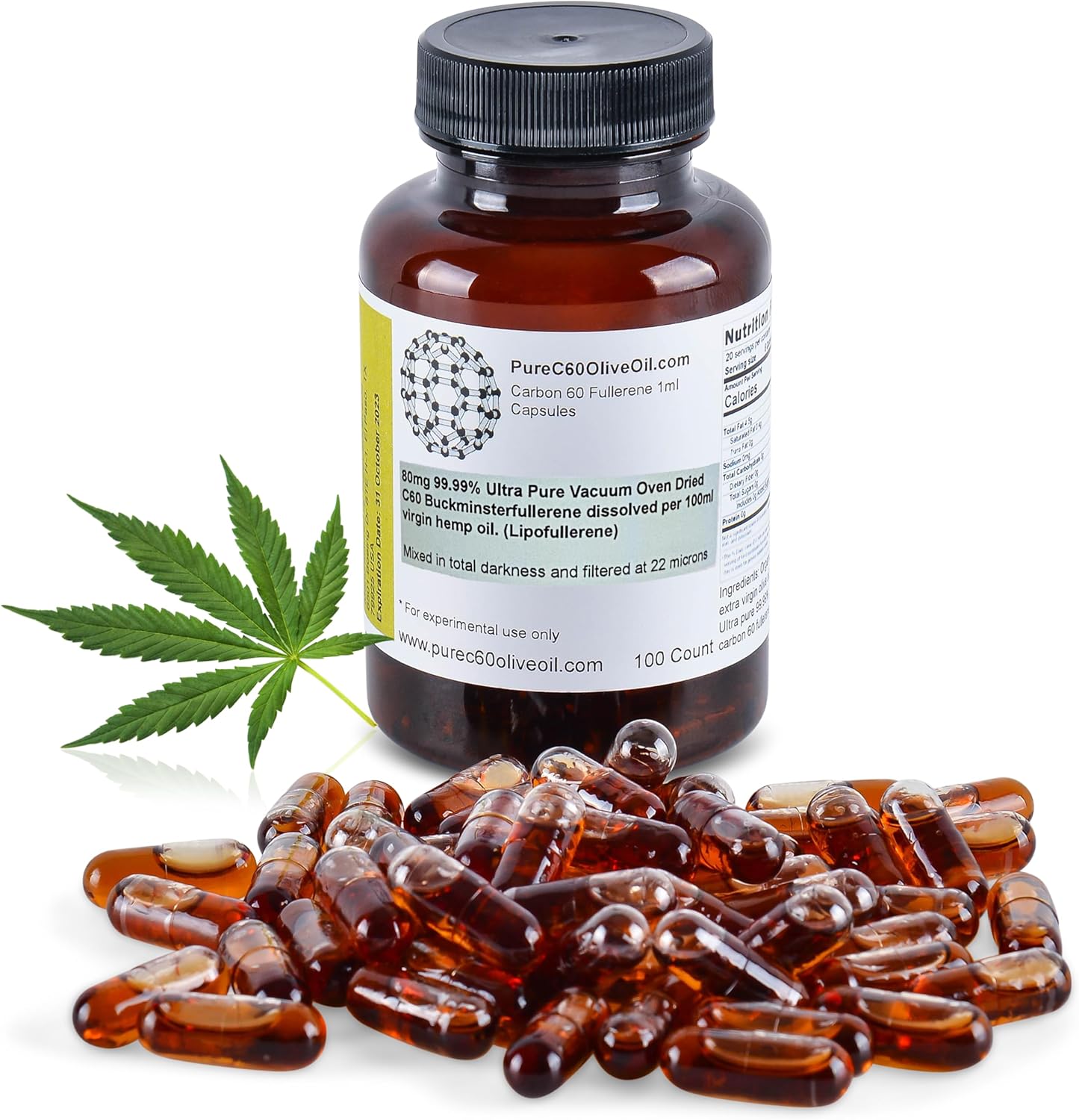 Organicmetabolism boosterSeed Oil Capsules with 80mg Carbon 60 - Food Grade PureC60OliveOil
