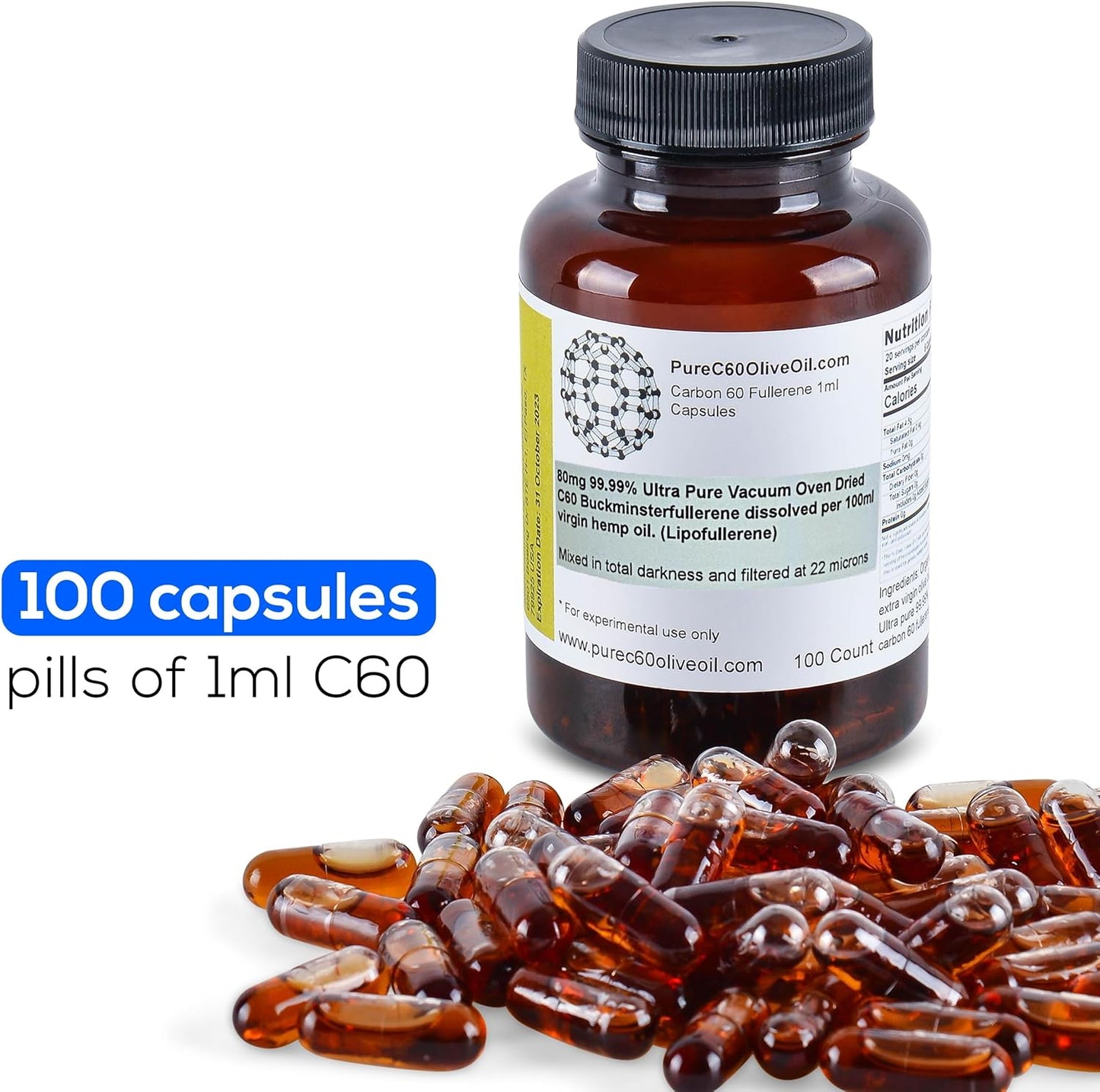Organicmetabolism boosterSeed Oil Capsules with 80mg Carbon 60 - Food Grade PureC60OliveOil