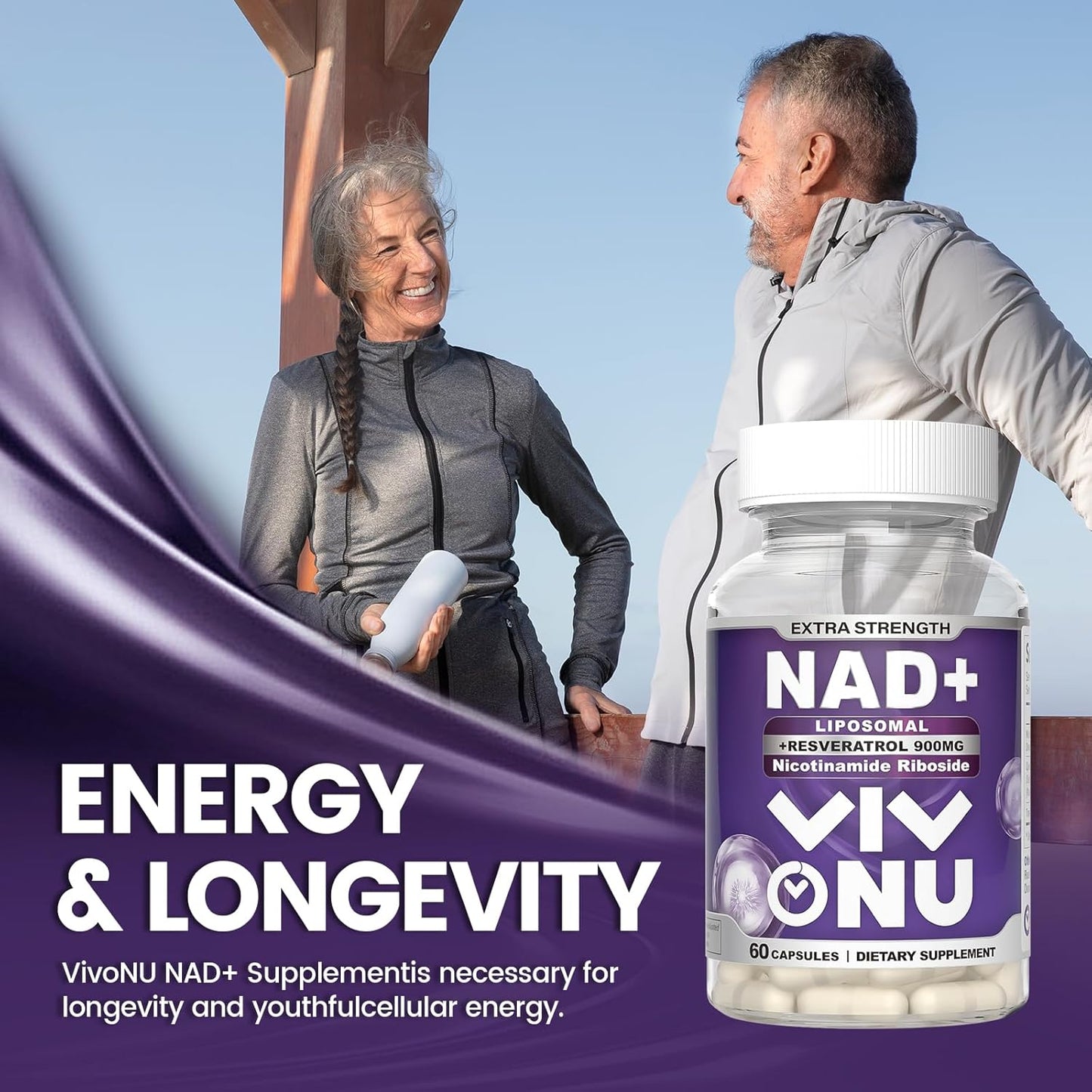 OrganicNAD+ Liposomal Supplement for Energy & Age Defense - Boost NAD Levels & Metabolism - Enhanced Absorption - 60 Count