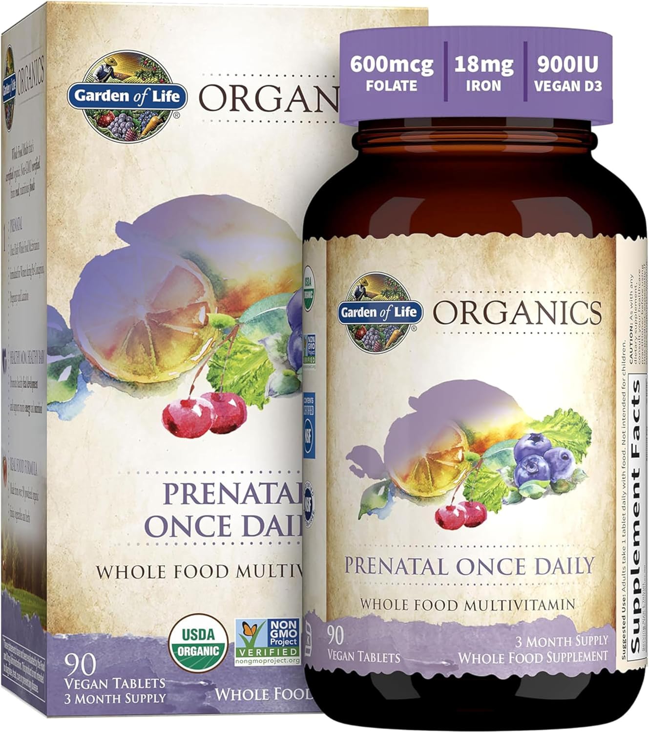 Organics Prenatal & Men's Multivitamin: Whole Food Supplement Tablets for Energy & Fetal Development, Vegan, 30 Count