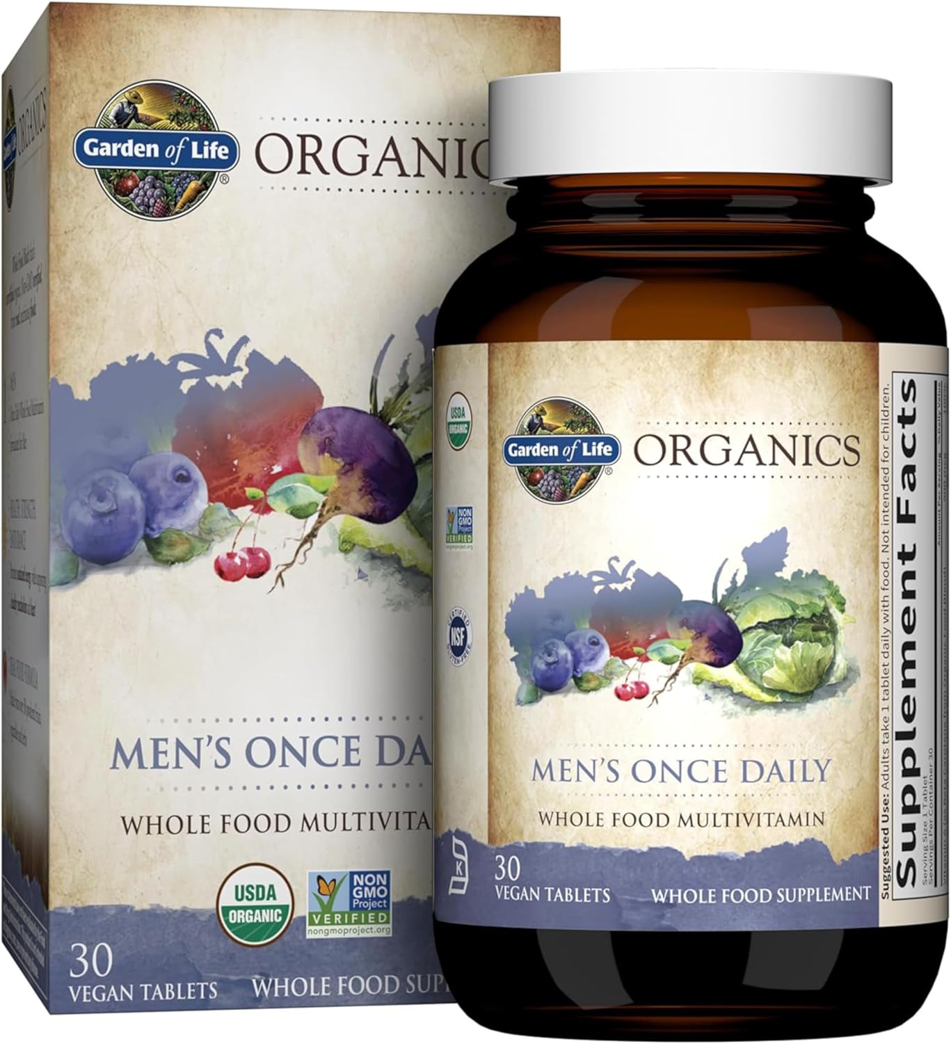 Organics Prenatal & Men's Multivitamin: Whole Food Supplement Tablets for Energy & Fetal Development, Vegan, 30 Count