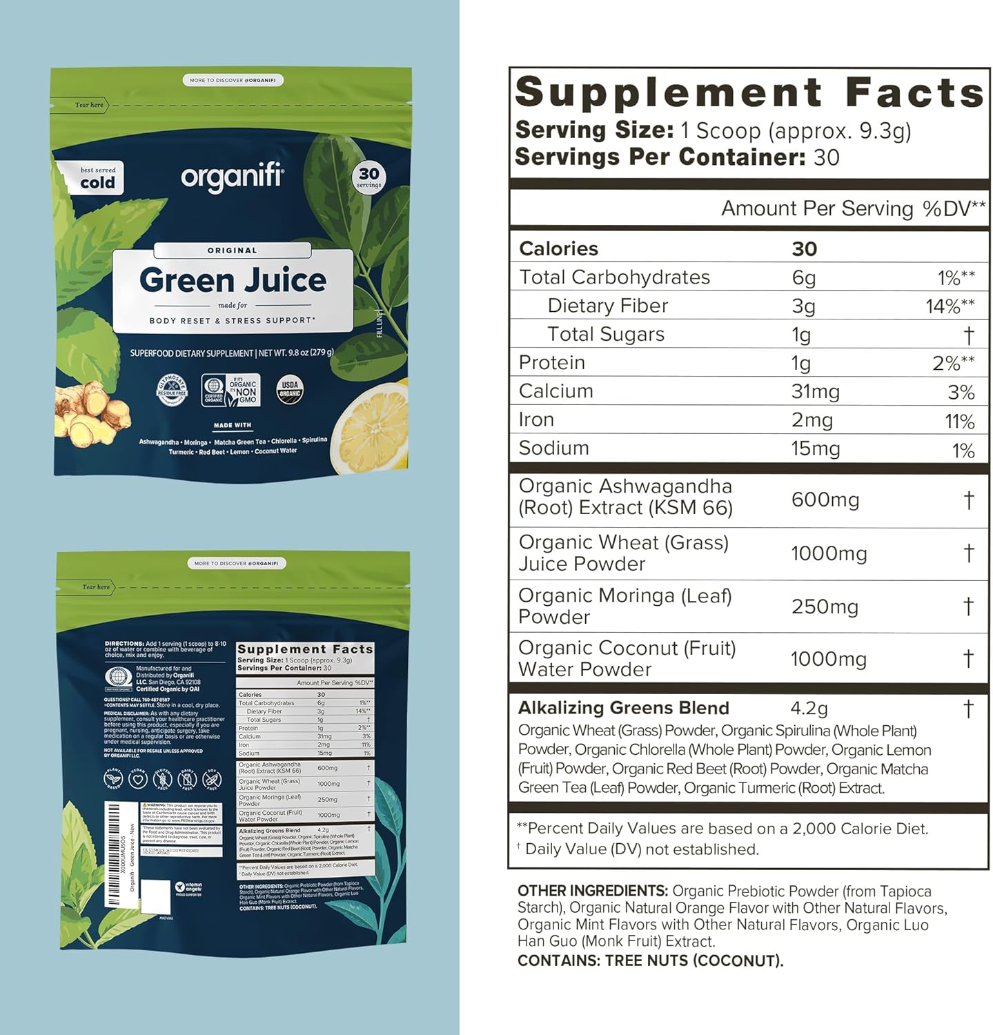 Organifi Green Juice Powder - 180-Day Supply of Organic Superfood - Vegan Greens for Stress Relief and Weight Management - Promotes Total Body Wellness