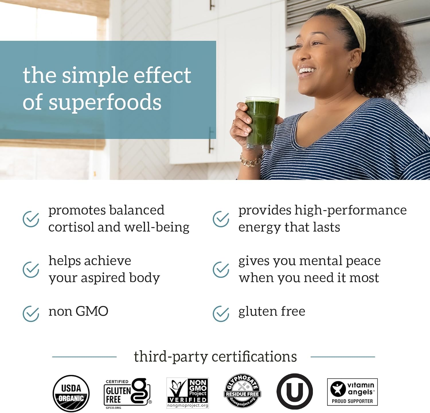 Organifi Green Juice Powder Supplement - Organic Spirulina, Ashwagandha, Chlorella - Supports Fitness Goals, Lowers Cortisol - 30 Day Supply