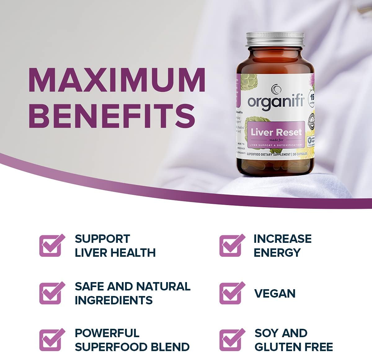 Organifi Liver Reset Capsules - Detox & Immune Support for Cellular Energy Production
