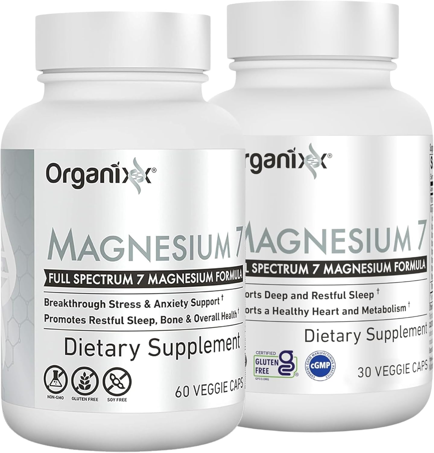 Organixx Magnesium Glycinate Supplement with 7 Type Magnesium Complex - Sleep, Muscle & Heart Health Support - Vegan & Non GMO - 90 Capsules