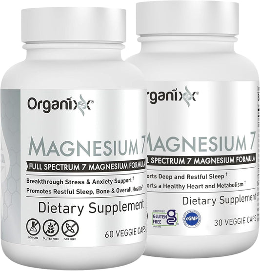 Organixx Magnesium Glycinate Supplement with 7 Type Magnesium Complex - Sleep, Muscle & Heart Health Support - Vegan & Non GMO - 90 Capsules
