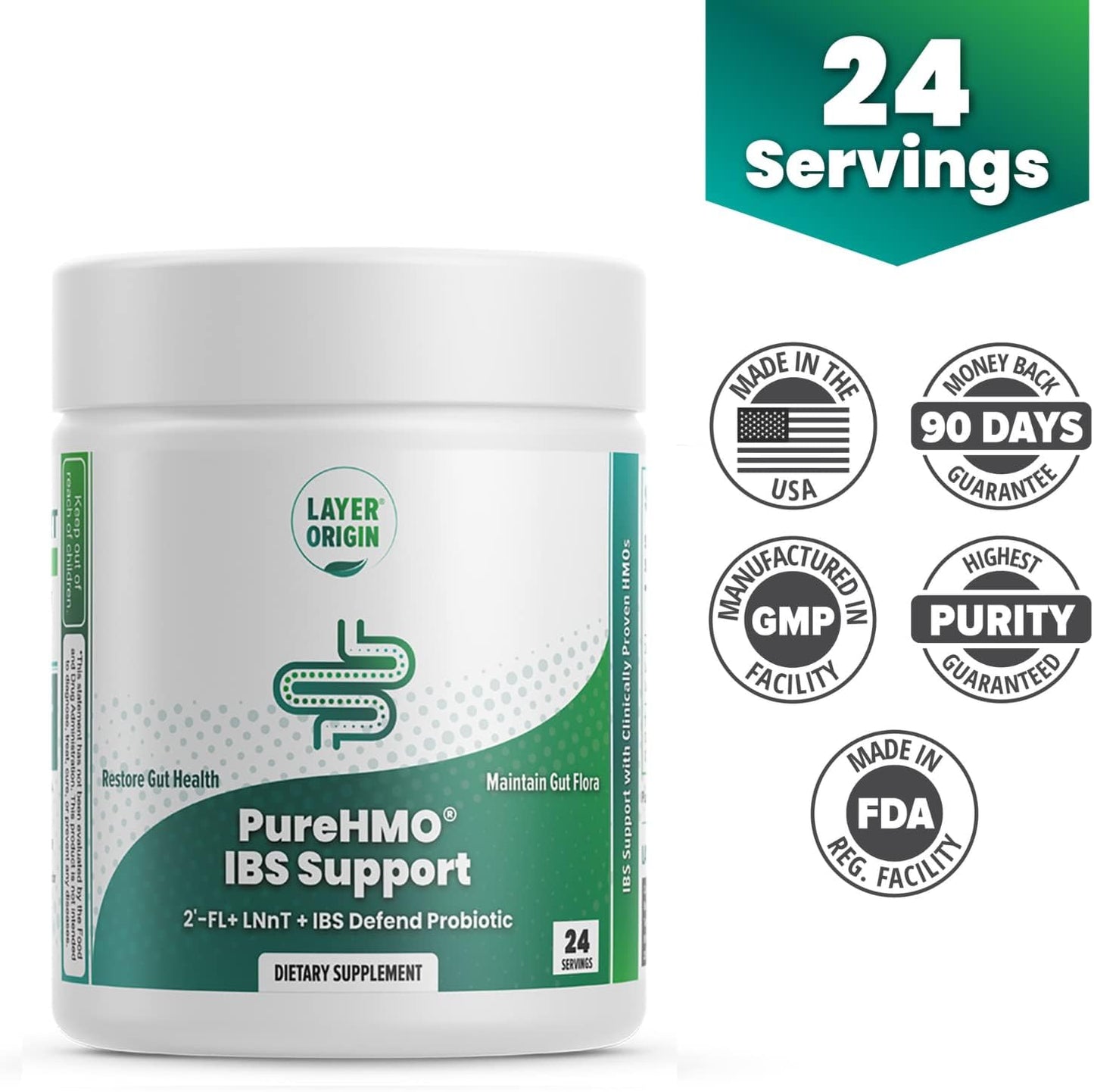 Origin PureHMO IBS Support: Clinical Super Prebiotic + Probiotic for Gut Health & Function