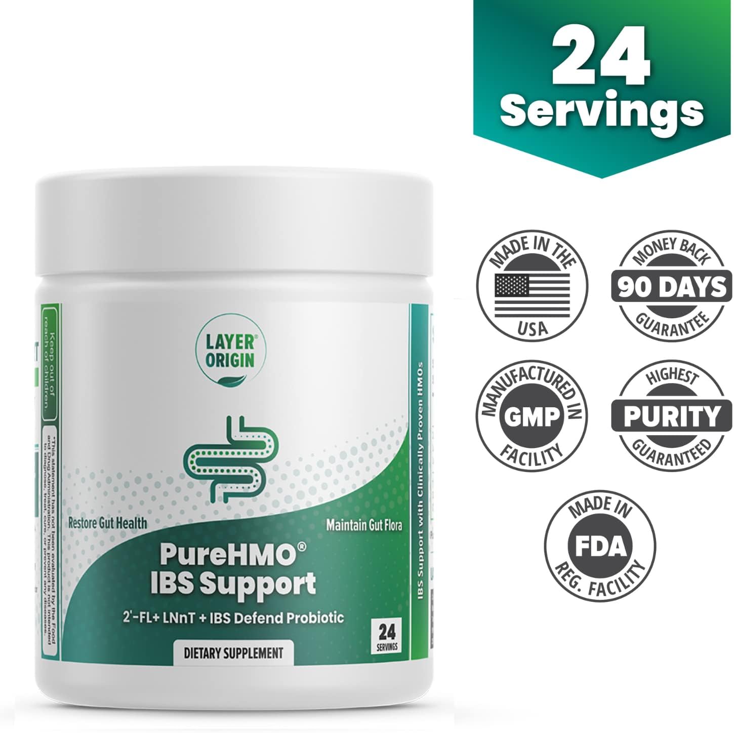 Origin PureHMO IBS Support: Clinical Super Prebiotic + Probiotic for Gut Health & Function