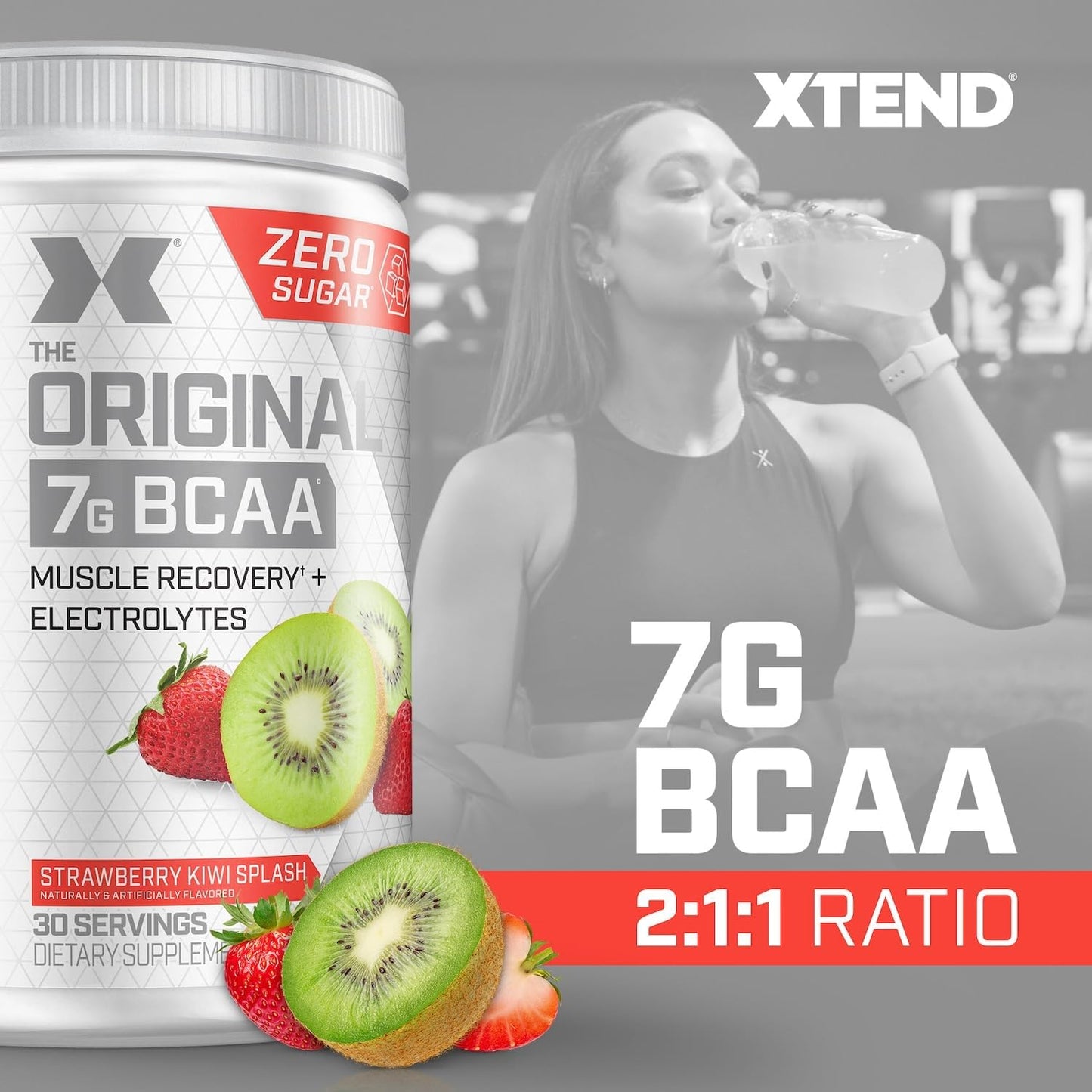 Original BCAA Powder with 7g BCAA and 2.5g L-Glutamine for Post-Workout Muscle Recovery - Sugar Free Amino Acid Drink for Men & Women, 30 Servings