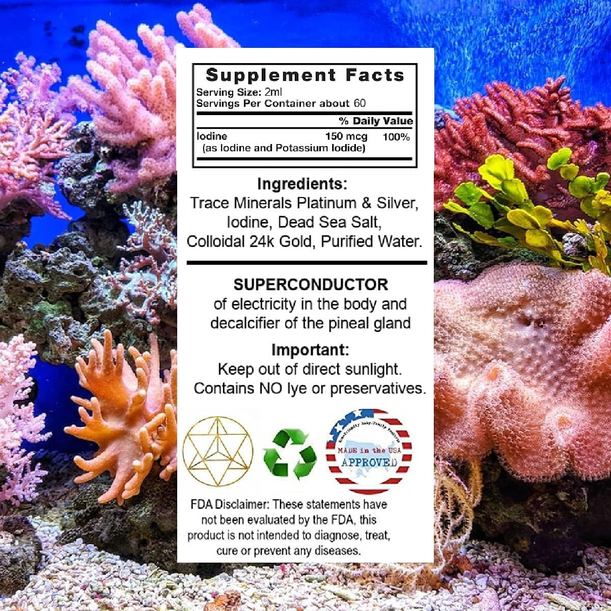 Ormus Ocean Nectar Monoatomic Gold with Iodine - Pineal Gland Decalcifier & Thyroid Support 4oz