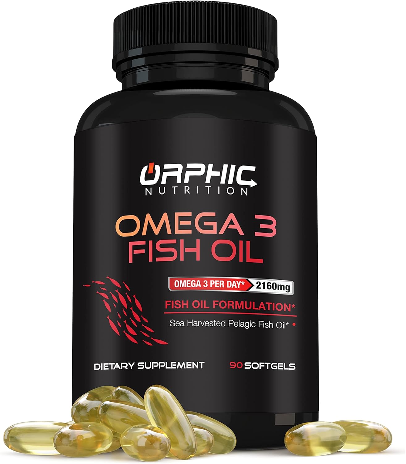 Orphic Nutrition Lemon Flavored Omega 3 Fish Oil Supplement - 90 Softgel Capsules, 3600mg - Heart and Joint Health Support