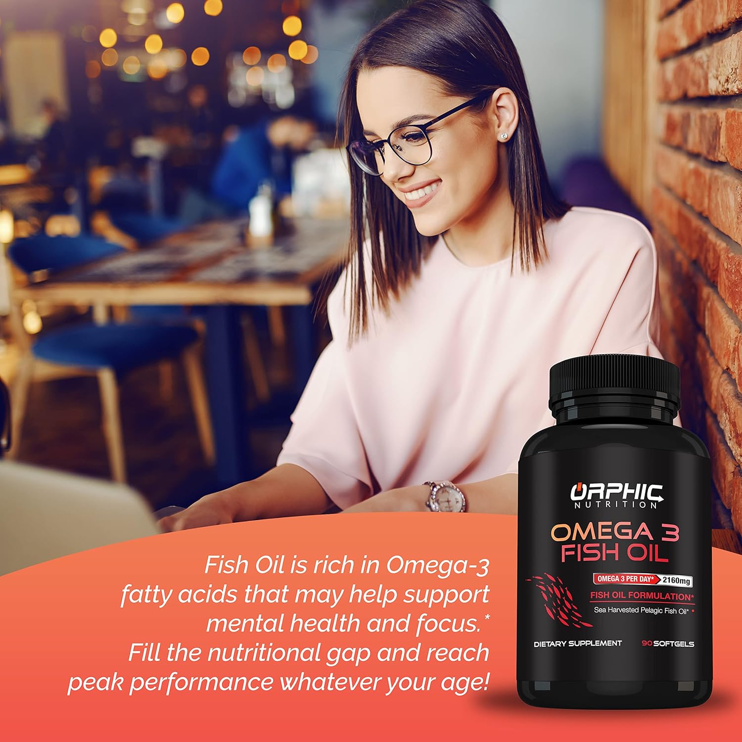 Orphic Nutrition Lemon Flavored Omega 3 Fish Oil Supplement - 90 Softgel Capsules, 3600mg - Heart and Joint Health Support