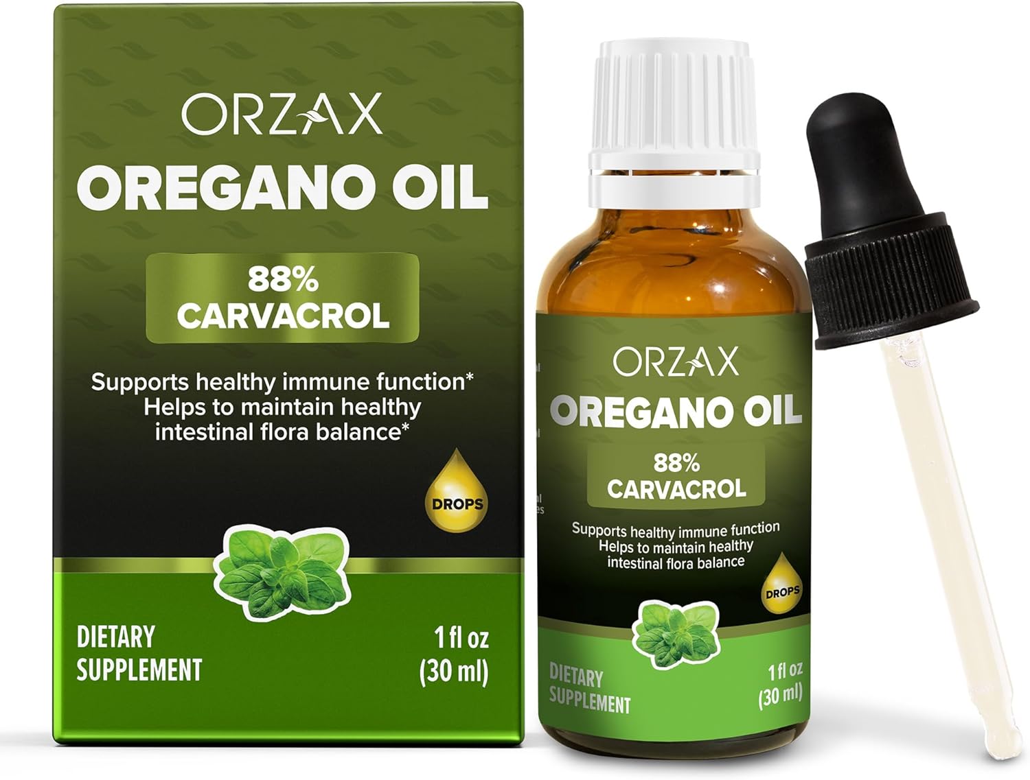 ORZAX Oregano Oil Drops - High Carvacrol Content - Immune Support and Intestinal Health - 1fl oz