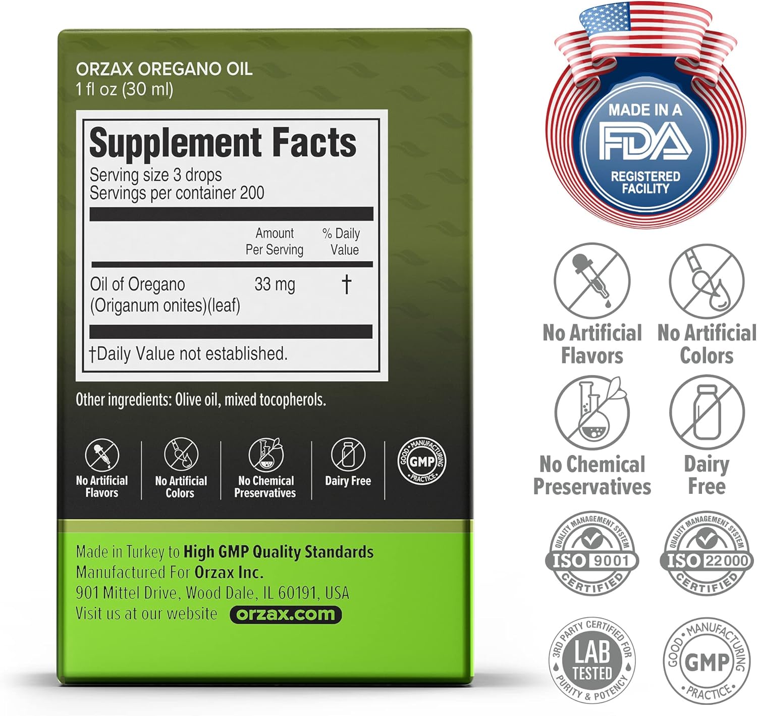 ORZAX Oregano Oil Drops - High Carvacrol Content - Immune Support and Intestinal Health - 1fl oz