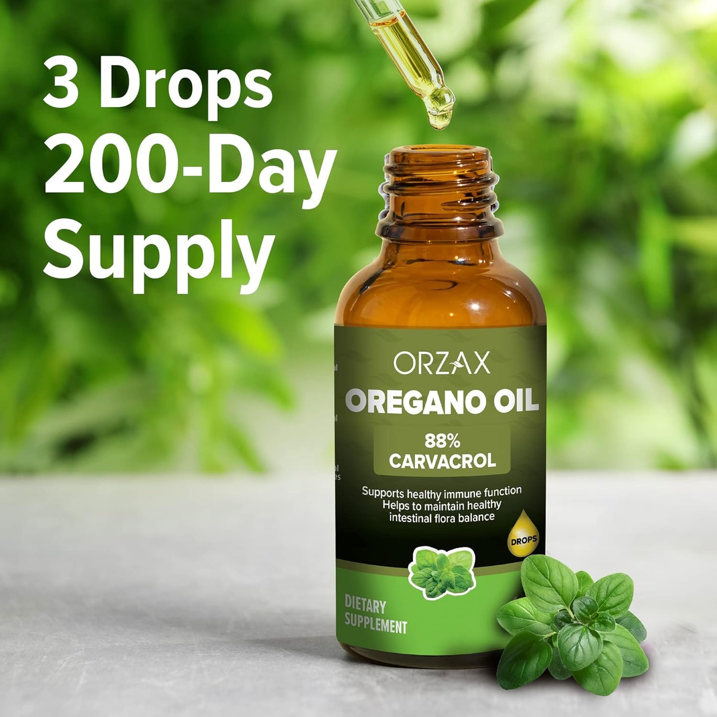 ORZAX Oregano Oil Drops - High Carvacrol Content - Immune Support and Intestinal Health - 1fl oz