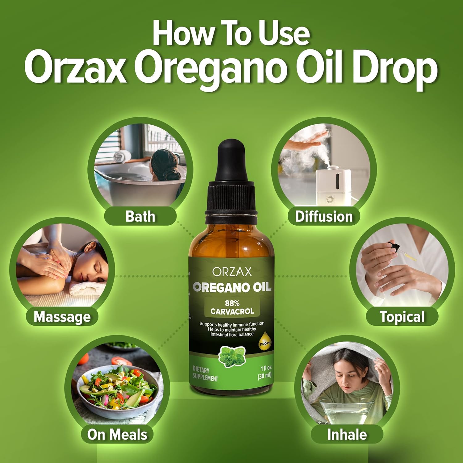 ORZAX Oregano Oil Drops - High Carvacrol Content - Immune Support and Intestinal Health - 1fl oz