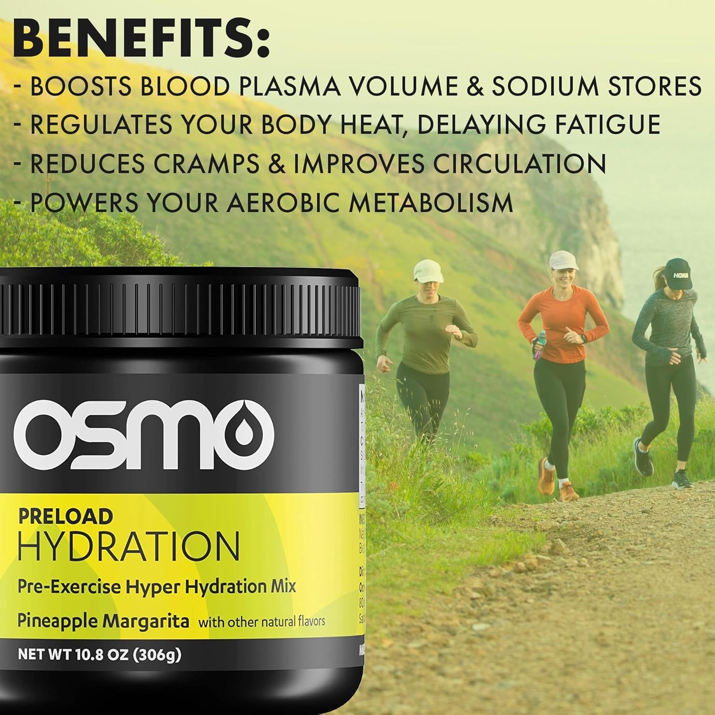 Osmo Preload Hydration Pre Workout Powder with High Sodium Bicarbonate, Magnesium, and Natural Ingredients - Pineapple Margarita Flavor - Beat Cramps and Dehydration