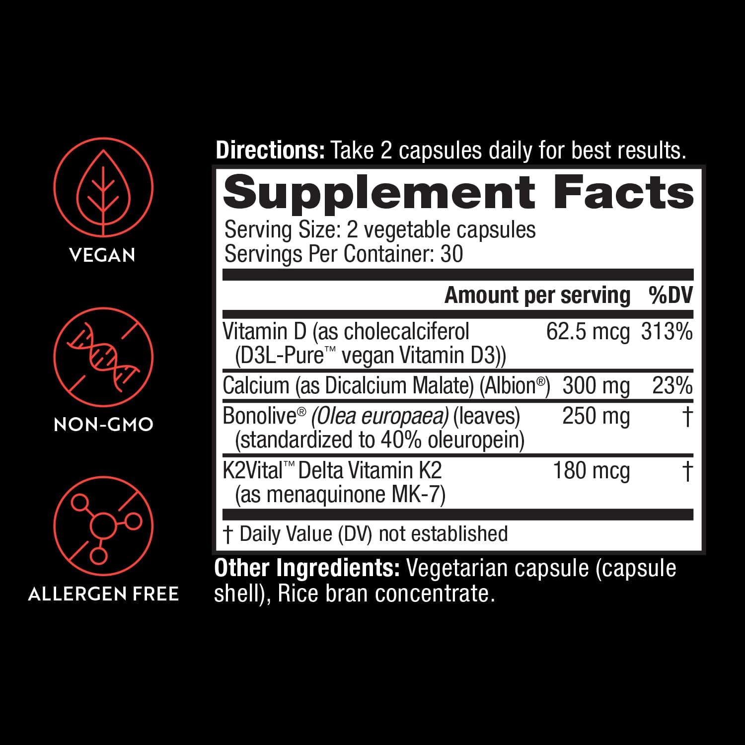 Osteo Plus Bone Support Supplement - Calcium, Vitamin D3, K2, Bonolive - Supports Joints, Bone Strength - Non-GMO, Vegan - 60 Count