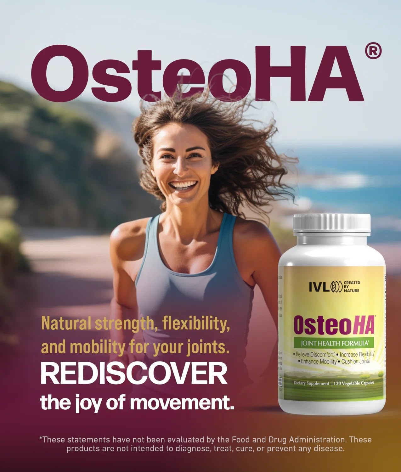 OsteoHA Joint Health Formula with Hyaluronic Acid - Supports Flexibility and Mobility - Boswellia and Vitamin C - 120 Capsules