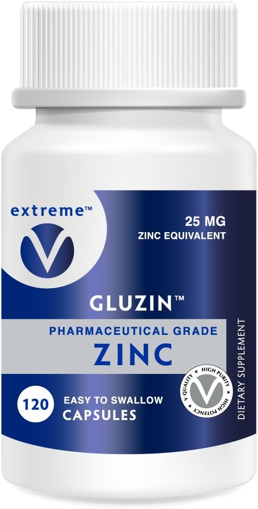 OTC Zinc Supplement - Gluzin 25mg High Absorption Pharmaceutical Grade Zinc Capsules for Kids - Vegetarian Friendly