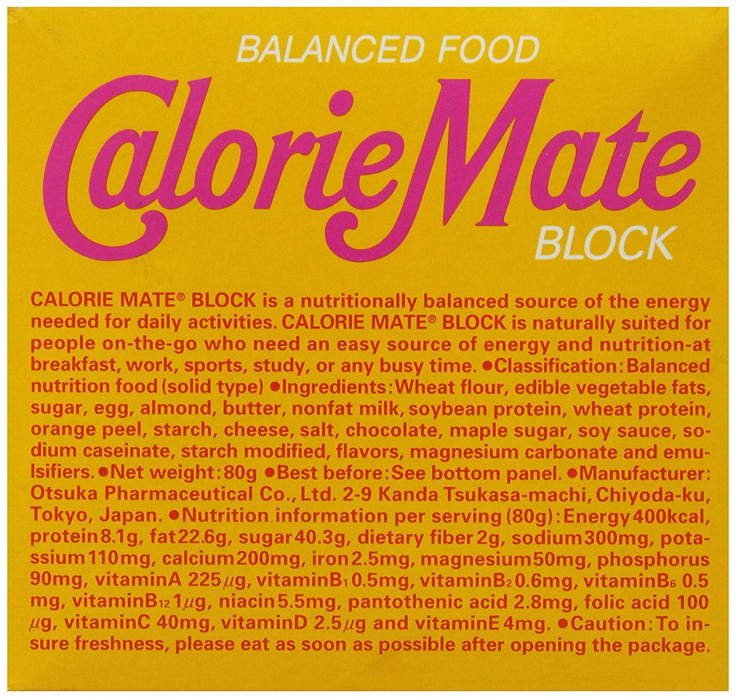 Otsuka Calorie Mate Maple Balanced Food 2.82oz/80g (6 Pack) - Nutritious and Convenient Snack for On-the-Go