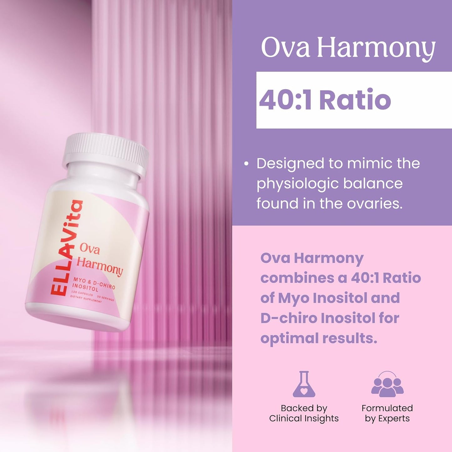 Ovarian Function Support Capsules - Myo & D Chiro Inositol - Hormonal Balance - 120 Supplement Capsules
