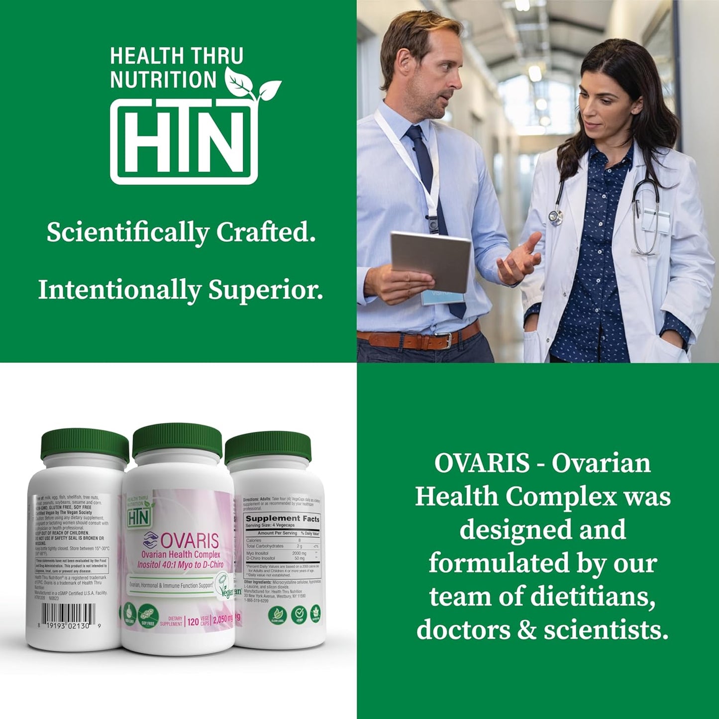 OVARIS Ovarian Health Complex Supplement | Inositol 40:1 Myo to D-Chiro | Hormonal & Ovary Function Support | Vitamin B8 for Women | Vegan Non-GMO | 120ct