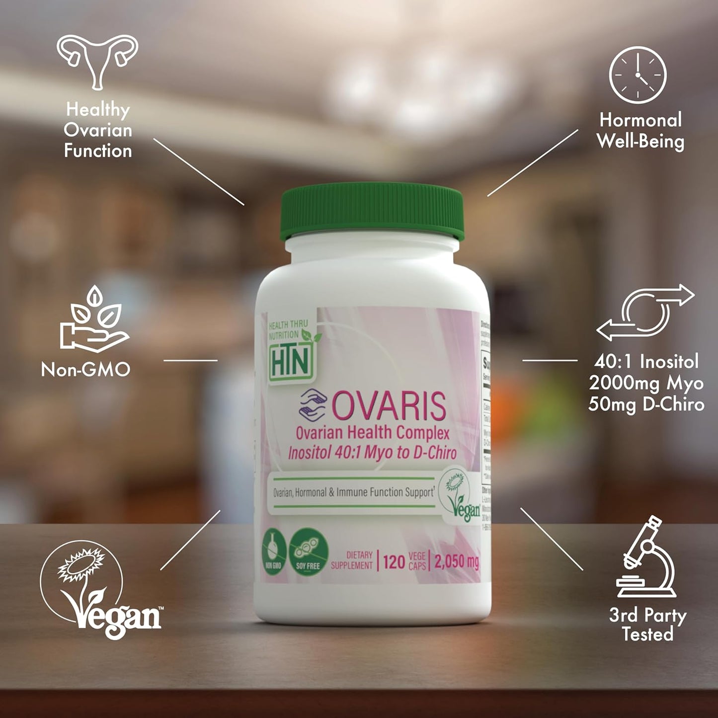 OVARIS Ovarian Health Complex with Inositol 40:1 Myo to D-Chiro - Hormonal & Ovary Function Support - Vitamin B8 Supplement for Women - Certified Vegan Non-GMO - 360 Pack