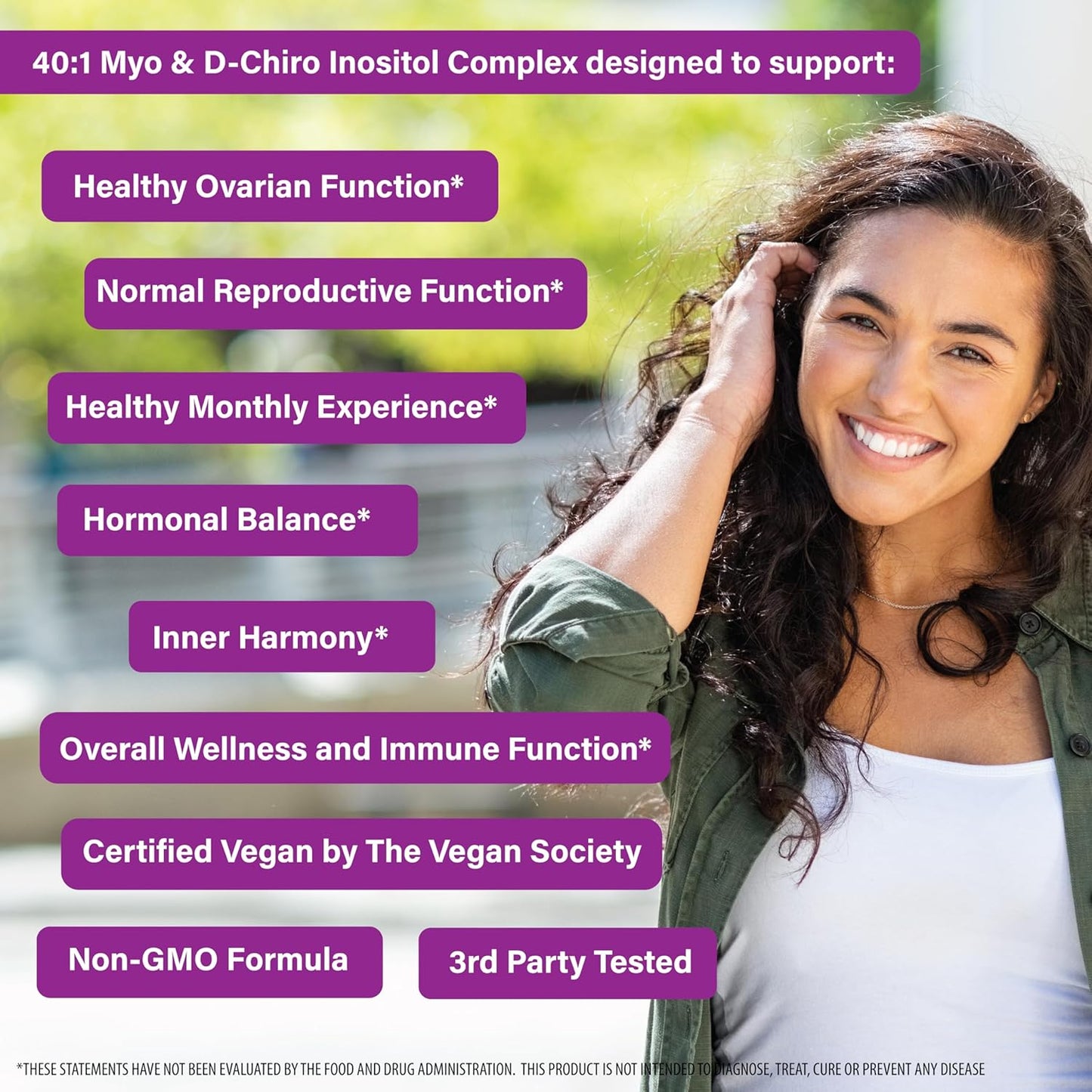 OVARIS Ovarian Health Complex with Inositol 40:1 Myo to D-Chiro - Hormonal & Ovary Function Support - Vitamin B8 Supplement for Women - Certified Vegan Non-GMO - 360 Pack