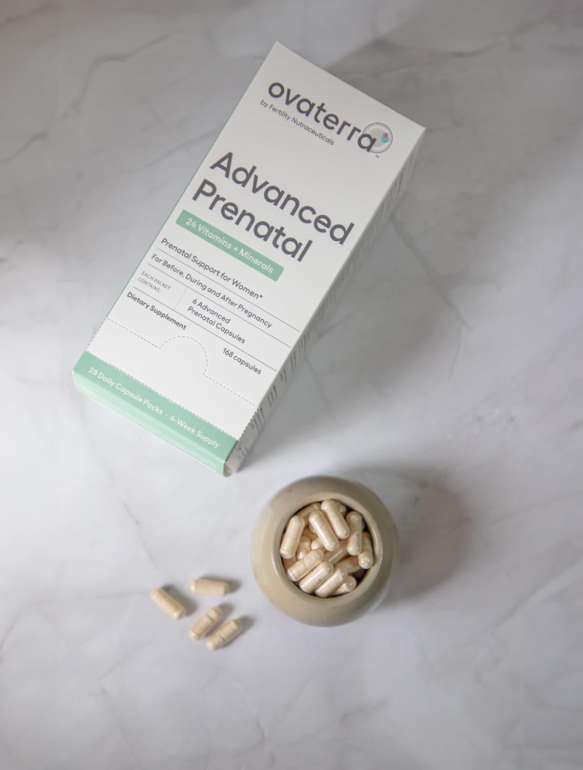 Ovaterra Advanced Prenatal Vitamins with Choline, Methylfolate, Chelated Iron, Vitamins A, B6, and B12 - 28 Capsules