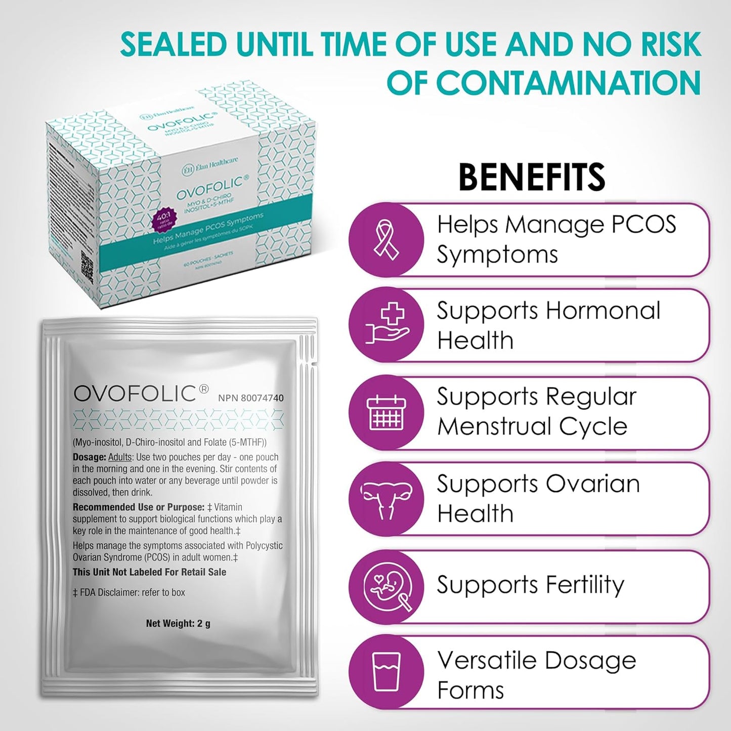Ovofolic Inositol Supplement with Active Folate for Hormone Balance & Ovarian Support - 60 Sachets
