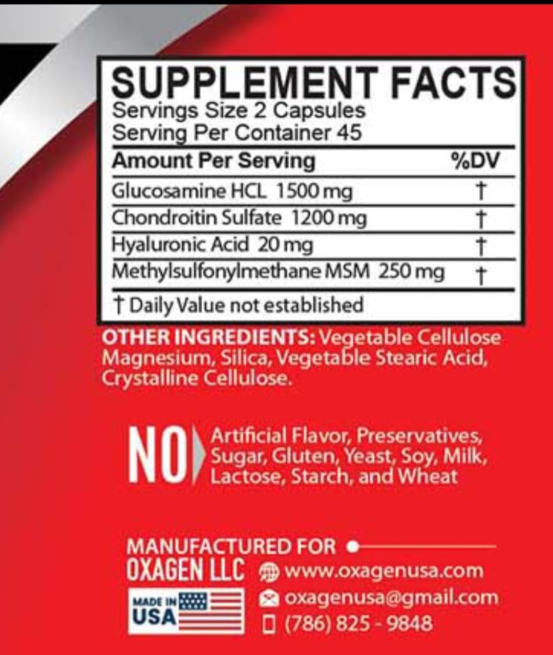 Oxa-Flex Glucosamine Chondroitin MSM Hyaluronic Acid Tablets - 90 Count