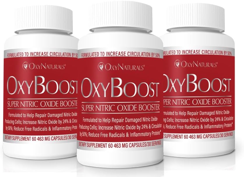 OxyNaturals OxyBoost with ViNitrox - Nitric Oxide Supplement for Blood Pressure, Heart Health, Energy, Circulation - 3 Bottles, 90 Servings