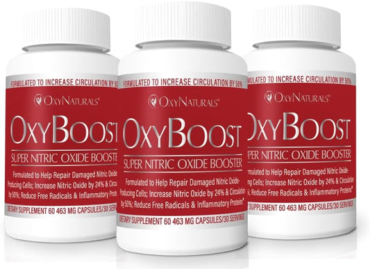 OxyNaturals OxyBoost with ViNitrox - Nitric Oxide Supplement for Blood Pressure, Heart Health, Energy, Circulation - 3 Bottles, 90 Servings