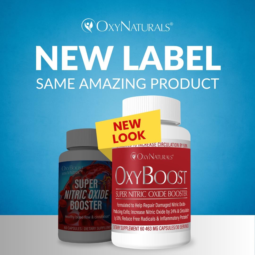 OxyNaturals OxyBoost with ViNitrox - Nitric Oxide Supplement for Blood Pressure, Heart Health, Energy, Circulation - 3 Bottles, 90 Servings
